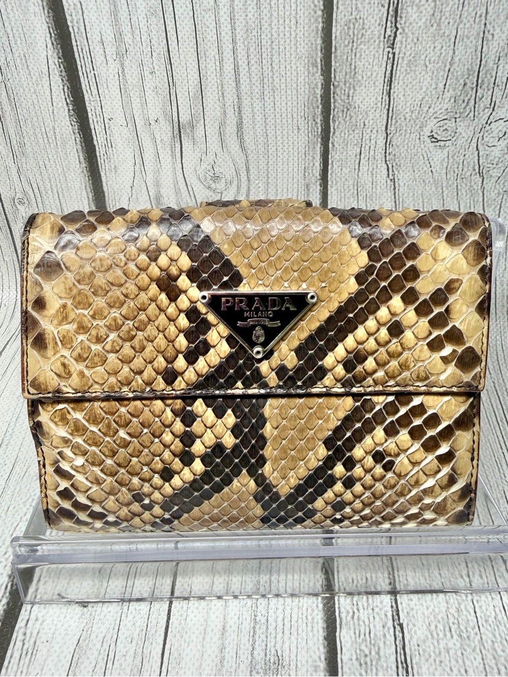 PRE LOVED Prada Brown Python Compact Wallet - Picture 2 of 11